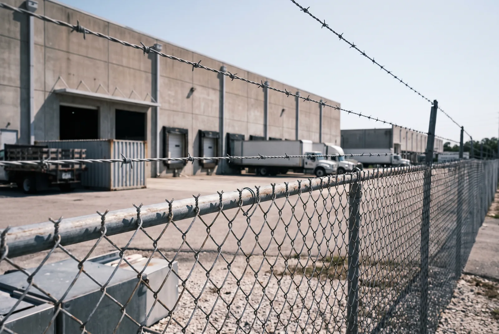 Galvanised commercial security fence around a Jacksonville industrial yard